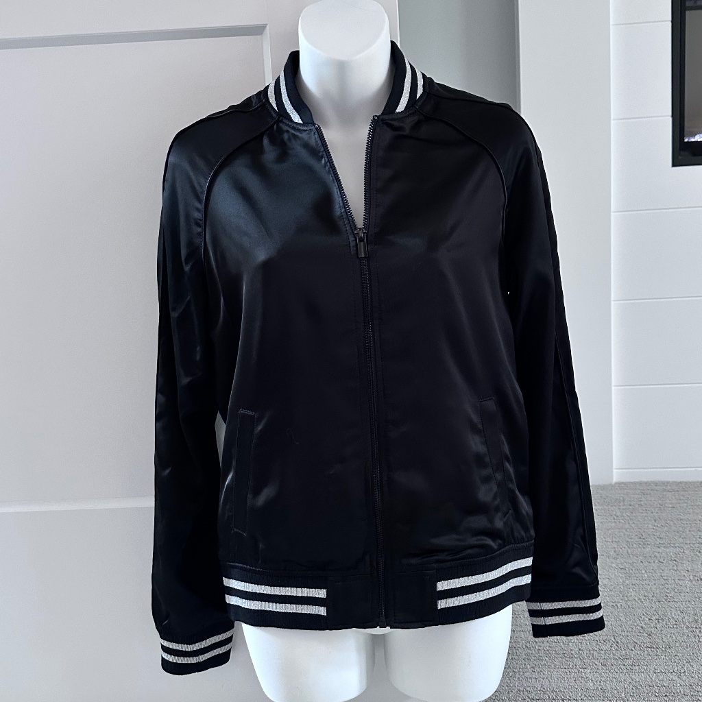 The Kooples Awesome Satin Varsity Style Rib Trim Jacket Sz 1/S Nwt $